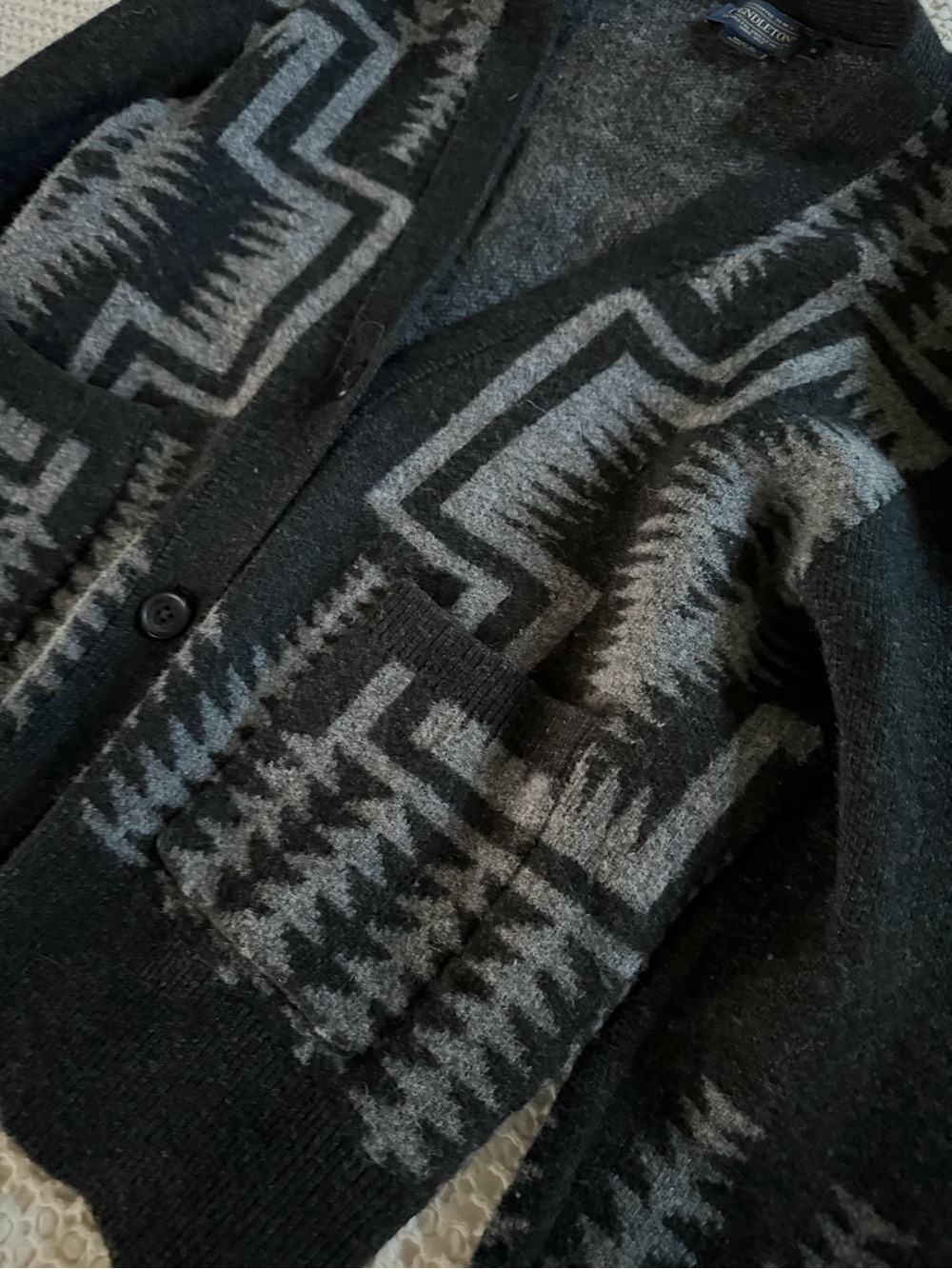 Pendleton Lambswool Southwestern Harding Cardigan Sweater Black Gray S - Picture 12 of 13